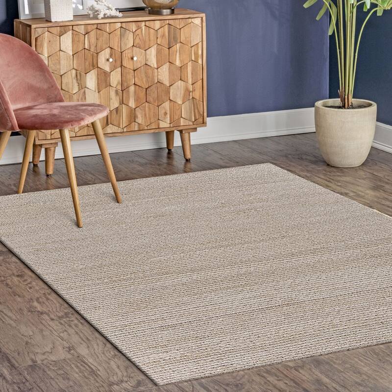Violet Silver/Ivory Striped Hand-Woven Jute Indoor Area Rug by Sevita