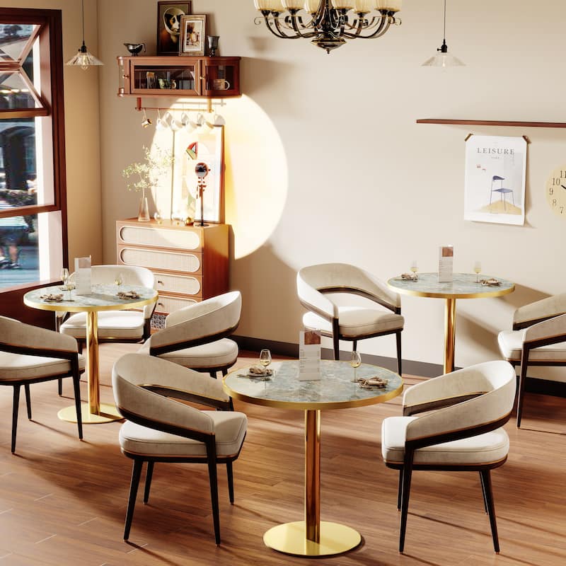 Round Modern Dinning Table 31.5 inches Bistro Table Tulip Table with Faux Marble top,Easy Assemble - Light Slate Grey