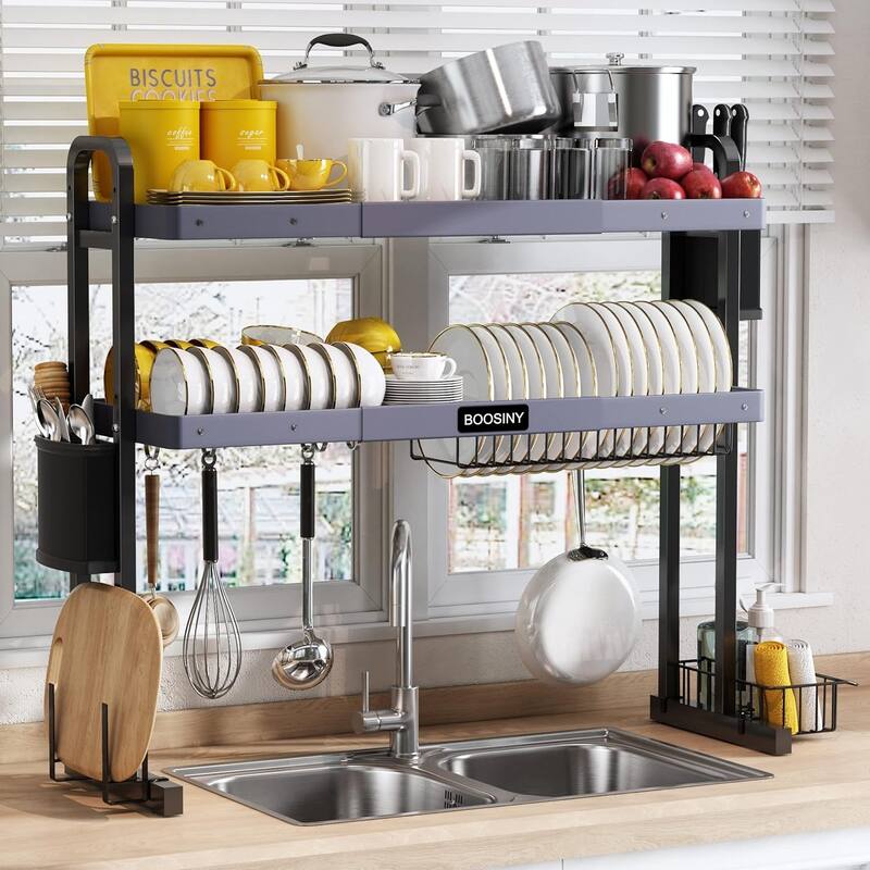Over The Sink Dish Drying Rack, 2 Tier Stainless Steel Adjustable