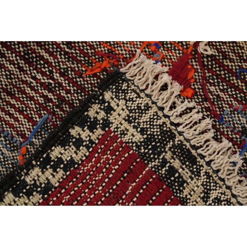 Hand Woven Oriental 100% Wool Carpet Southwestern Tribal Red Kilim Area Rug - 7' 5'' X 5' 8''