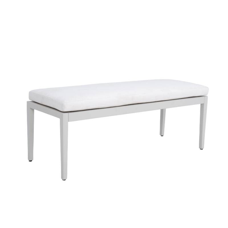 Outdoor Patio Aluminum Stationary Bench With Sunbrella Fabric Cushion , Grayish