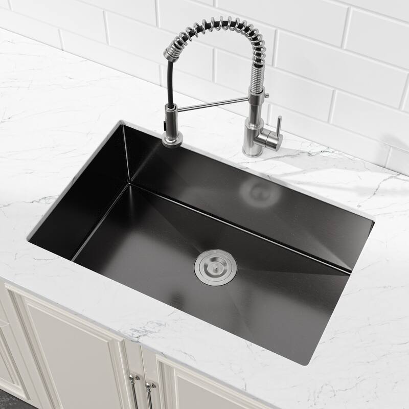 Handcrafted Black 30 Inch Single Bowl Undermount Workstation Kitchen Sink 18-Gauge - 30" L × 19" W × 10" H