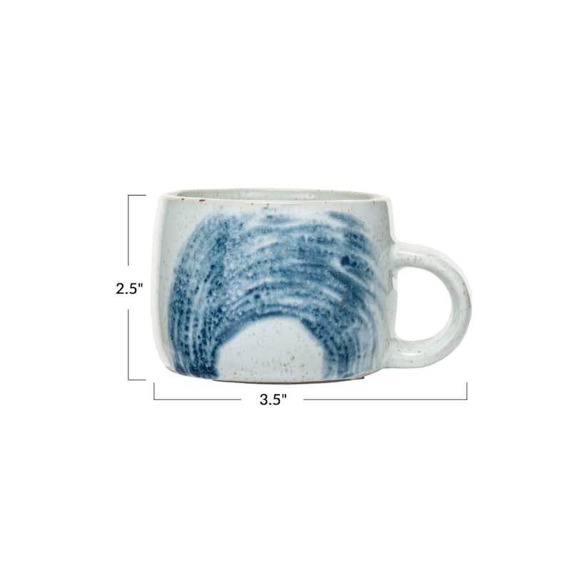Hand-Painted Stoneware Mug with Glaze - 4.8"L x 3.6"W x 2.6"H