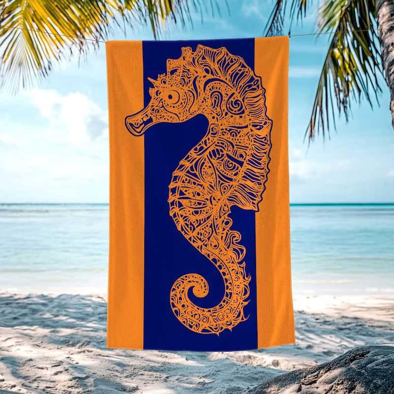Large Turtle Shark Seahorse Beach Towel Pool Swimming Towels 30" X 60", 35"x70" - Seahorse - 30"x60"