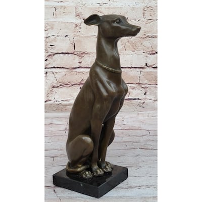Greyhound Whippet Slender Imitative Dog Bronze Metal Modern Art Sculpture Statue Figure Marble Base