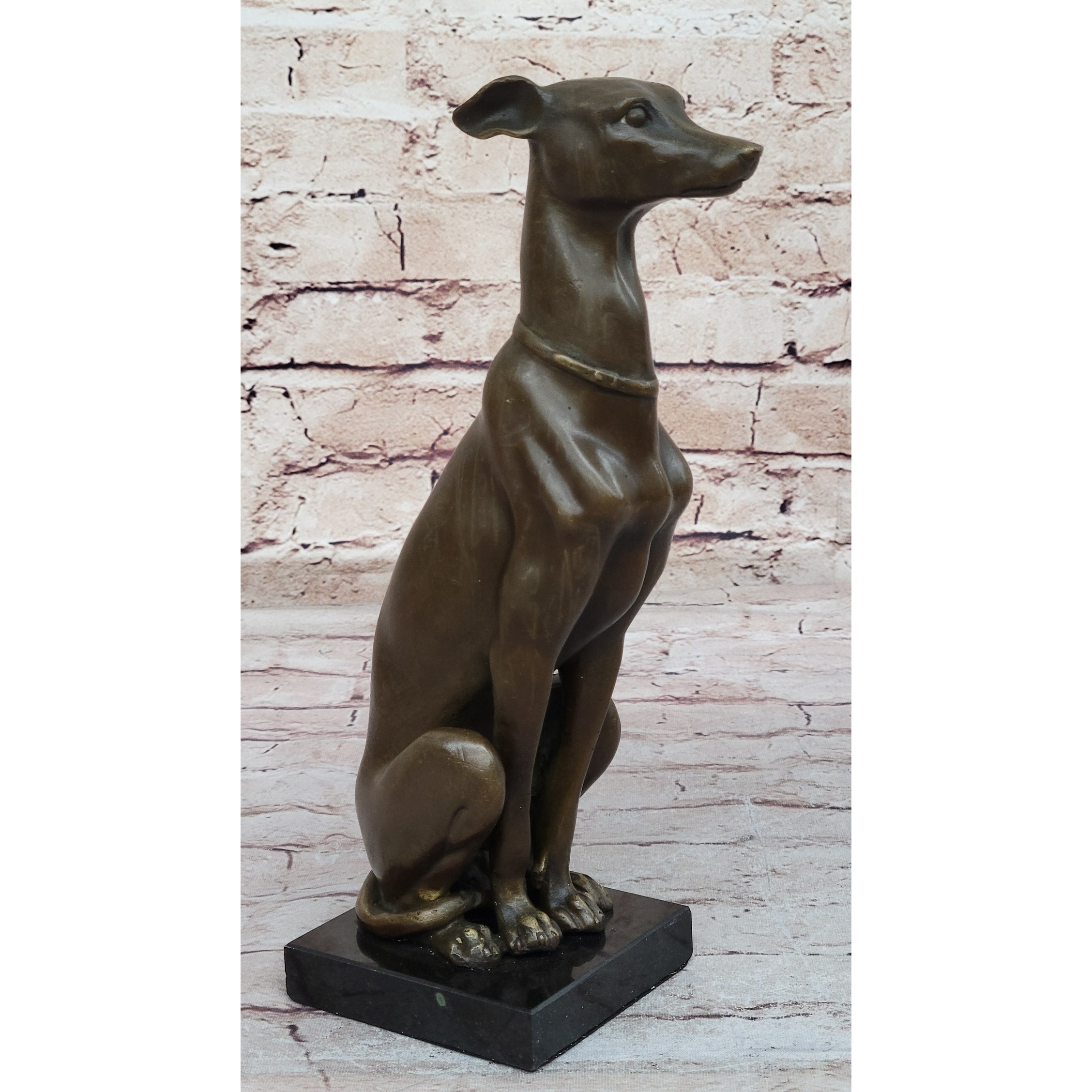 Greyhound Whippet Slender Imitative Dog Bronze Metal Modern Art Sculpture Statue Figure Marble Base