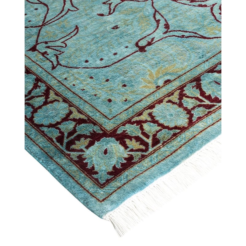 Overton Hand Knotted Wool Vintage Inspired Modern Contemporary Overdyed Blue Area Rug - 3' 2" x 5' 4"