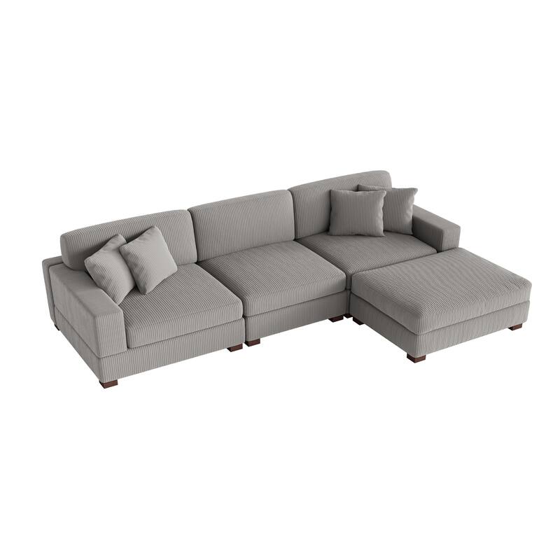 Ella 82" W/ 118" W Corduroy Modular Sectional Sofa with Ottoman