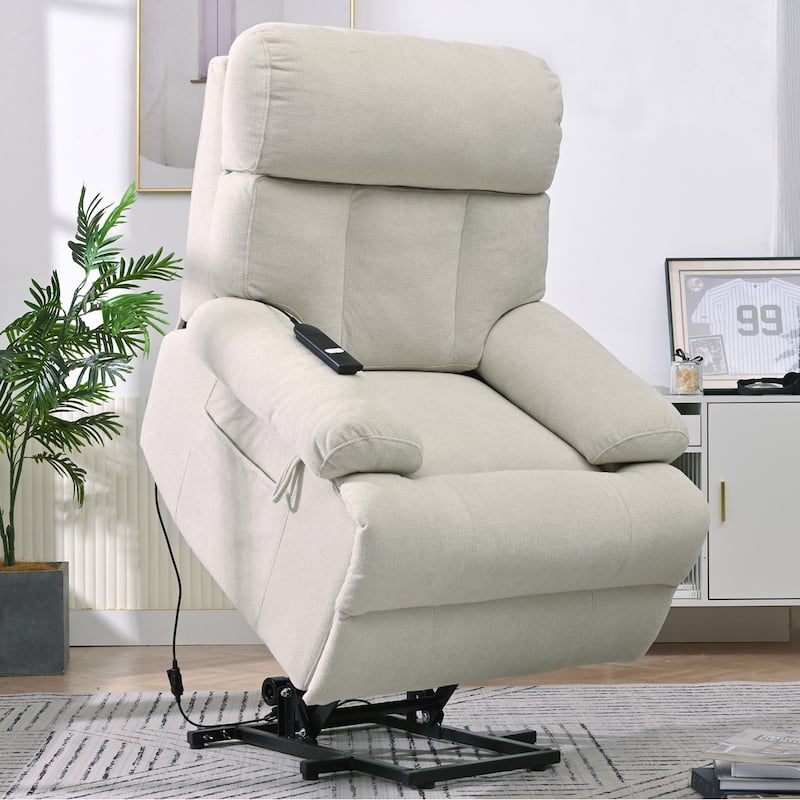 Oversized Power Lift Recliner Chair For Elderly,Reclining Sofa Chair With Remote Control,Side Pocket,Spacious Seat - Light Gray