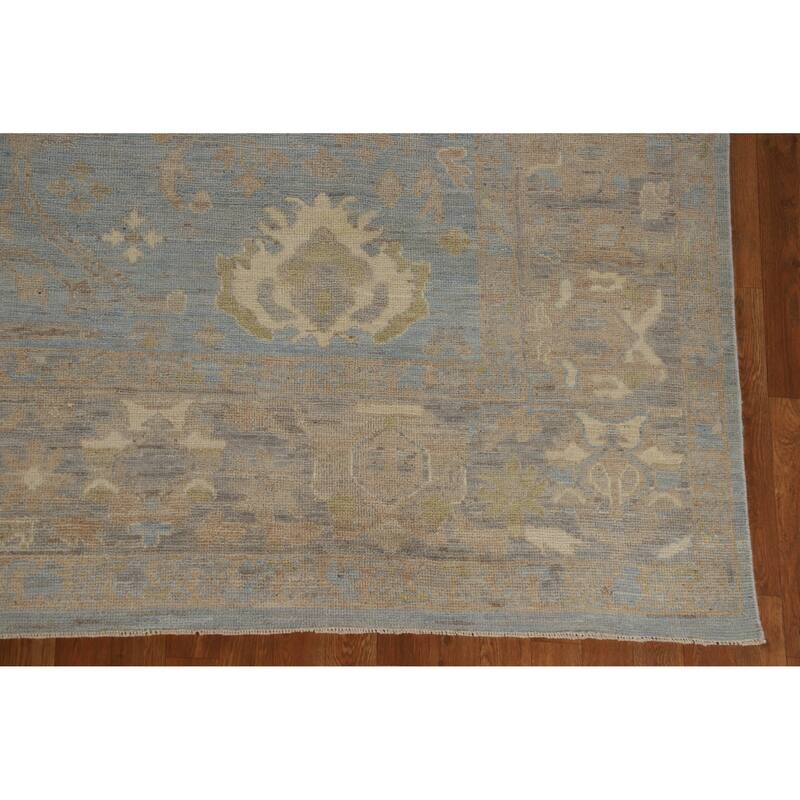 Hand Knotted Oriental 100% Wool Carpet Transitional All-Over Navy Blue & Blues Oushak Area Rug - 12' 1'' X 8' 11''