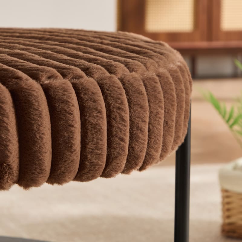 30.9"W Upholstered Coffee Table Ottoman,Round Coffee Table Bench with Storage Shelf and Metal Legs
