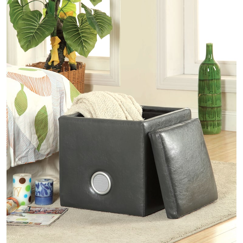 Cavelli Contemporary Fabric Built-in Speaker & Hidden Storage Ottoman by Furniture of America