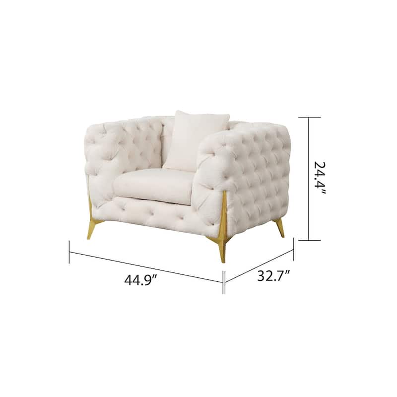 3 Pieces Mid-century Modern Buckle Fabric Living Room Sofa Set Sectional