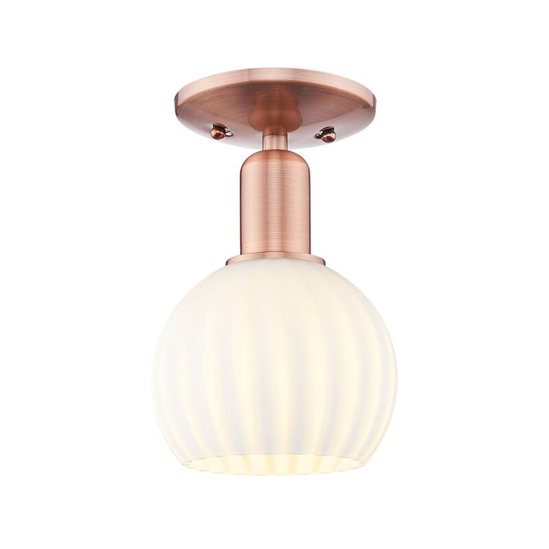 Innovations Lighting Endless Possibilities Arcadia - White Venetian - 1 Light 6" Semi-Flush Mount - Antique Copper