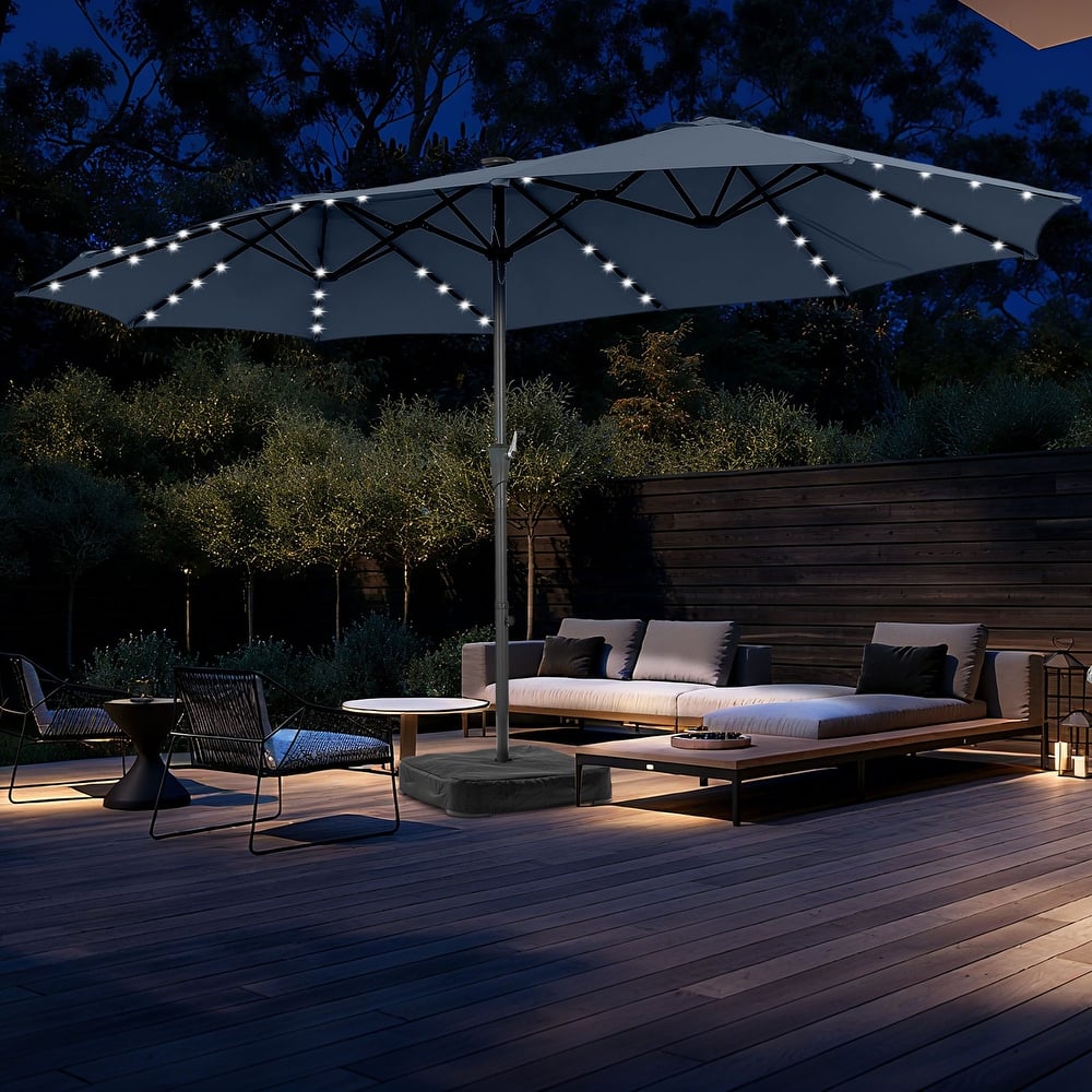 Autlaycil 15 ft Patio Umbrella with Base & 48 LED lights for Outdoor Umbrella