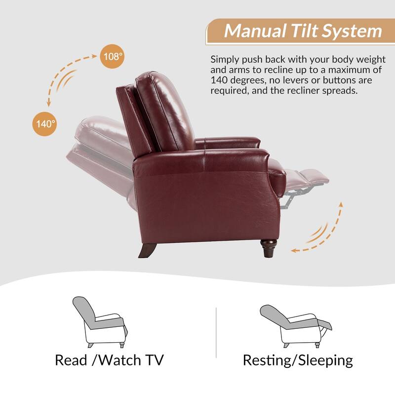 Cigar Mid-century Modern Genuine Leather Recliner with Nailhead Trim Set of 2 by HULALA HOME