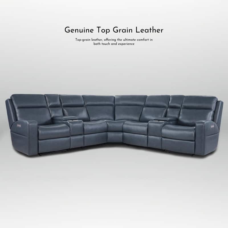 110" W Width Genuine Leather Power Recliner Sectional with Storage, USB&USB-C Port for Living Room