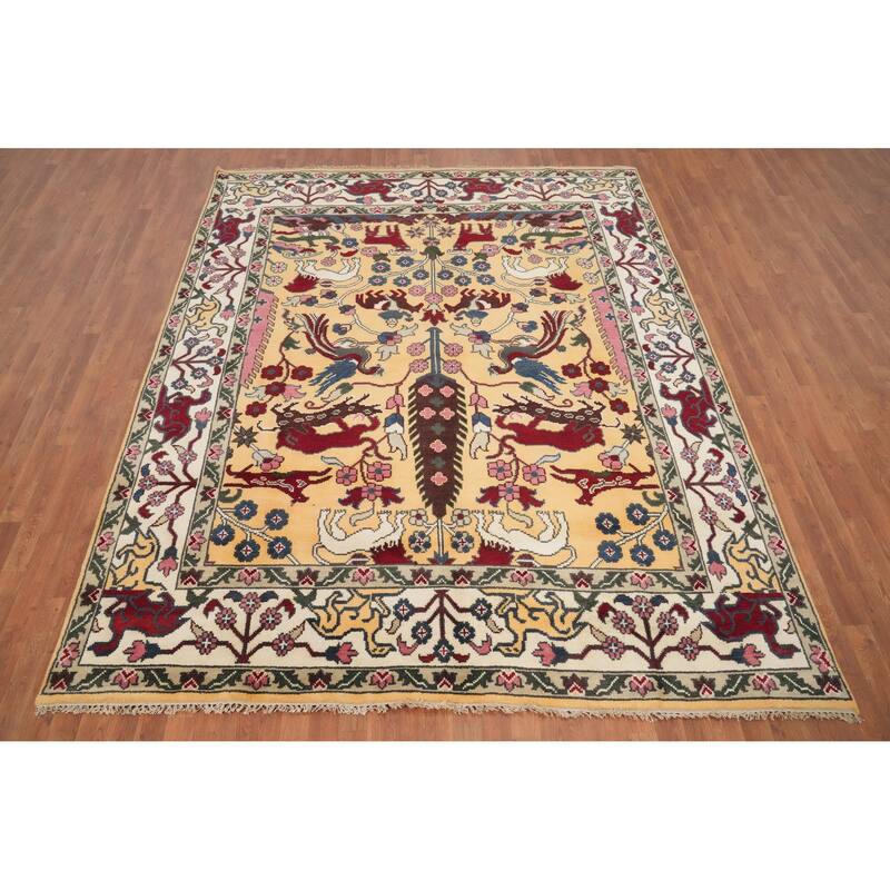 Hand Knotted Oriental 100% Wool Carpet Traditional Floral Yellow & Gold Ziegler Area Rug - 9' 11'' X 8' 0''
