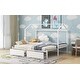 preview thumbnail 13 of 12, Twin XL to King Metal House Platform Bed Frame with Underneath 2 Drawers and House-shaped Frame for Kids, Teens