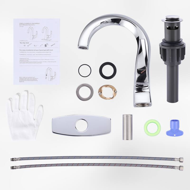 WOWOW Single Handle Gooseneck Bathroom Faucet with Deckplate Included