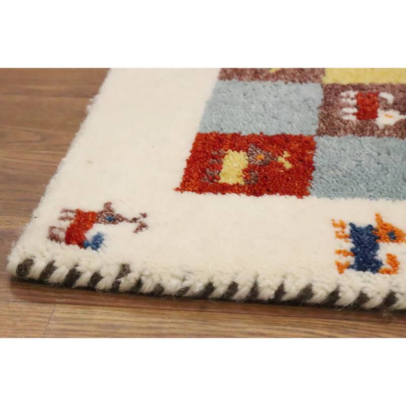 Hand Knotted Oriental 100% Wool Carpet Tribal Geometric Multi-Colored Gabbeh Area Rug - 1' 4'' X 1' 4''