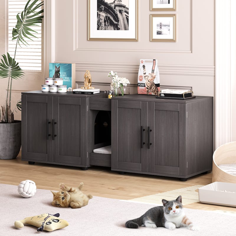 Litter Box Enclosure with Double Cage Cat House for 2 Cats