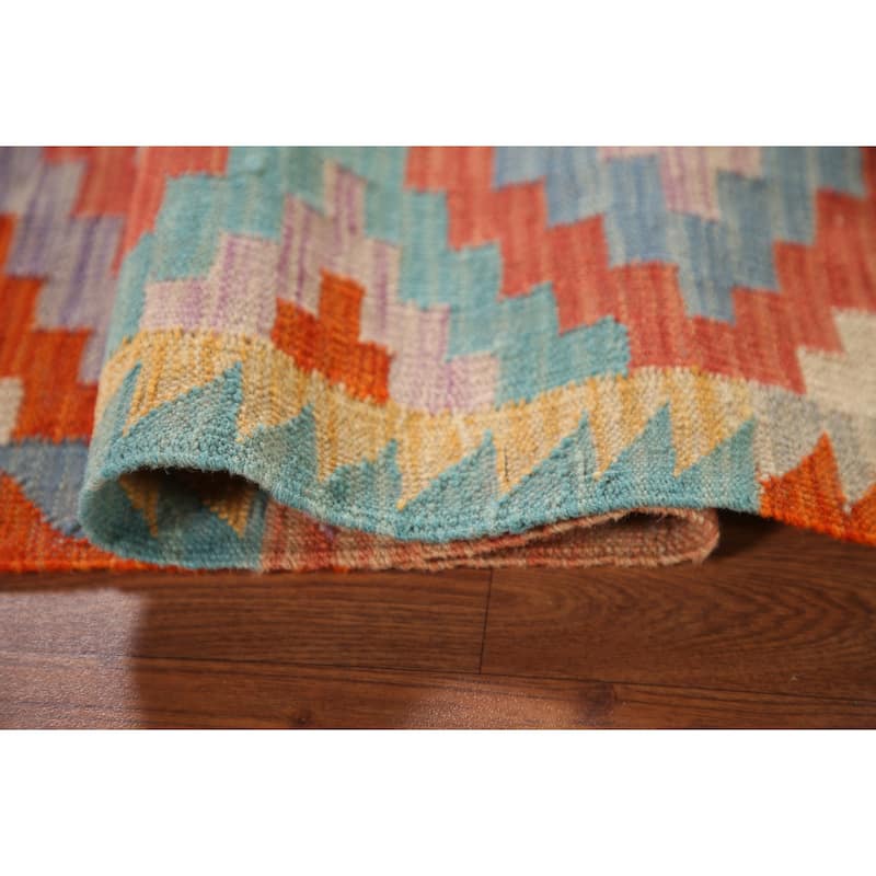 Reversible Kilim Rug Hand-Woven Foyer Wool Carpet - 3'3"x 4'11"