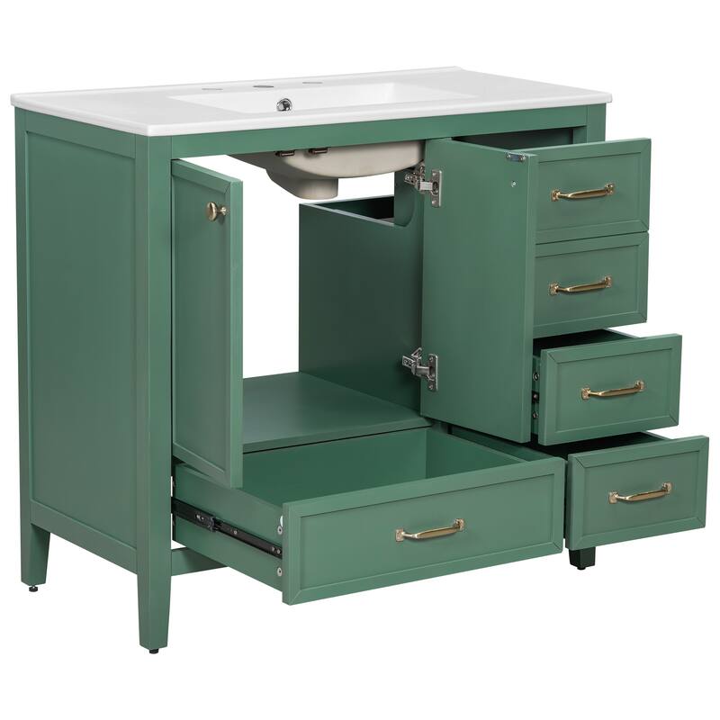 36" Bathroom Vanity with Ceramic Sink Freestanding Bathroom Storage Cabinet with Soft-Closing Door and 4 Drawers