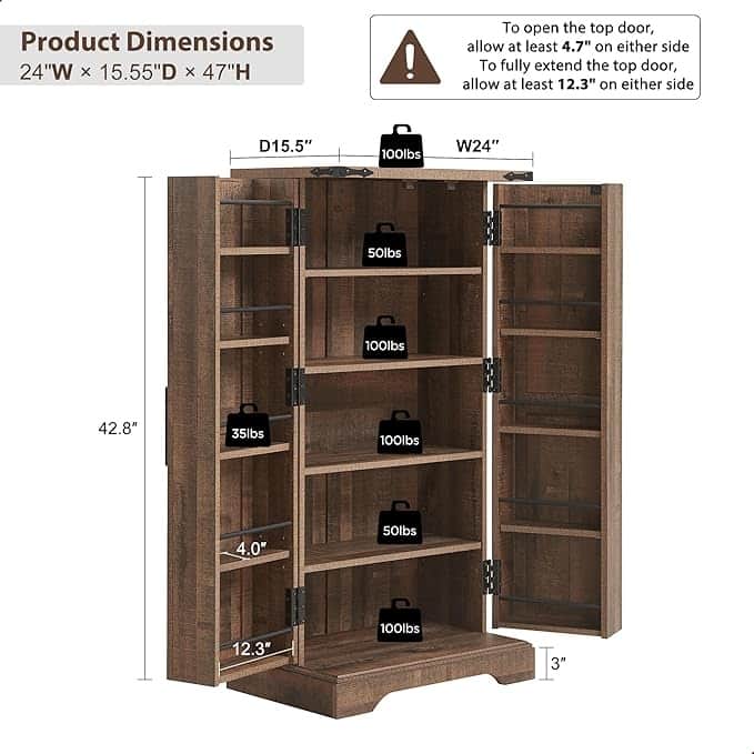 47" Farmhouse Kitchen Pantry, Storage Cabinet with Barn Doors