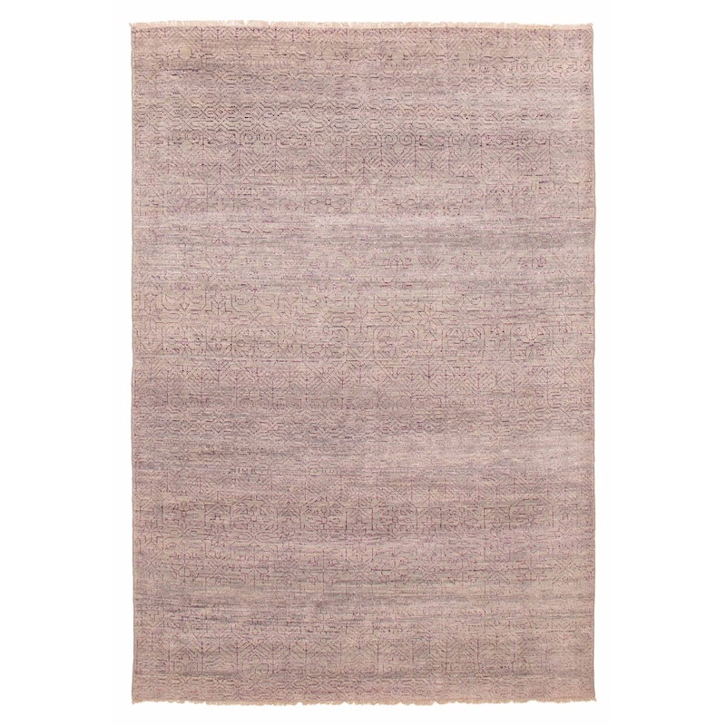 ECARPETGALLERY Hand-knotted Silk Shadow Light Grey, Purple Silk, Wool Rug - 6' 6" x 9' 7" - Light Grey/ Purple - 6' 6" x 9' 7" - Rectangle