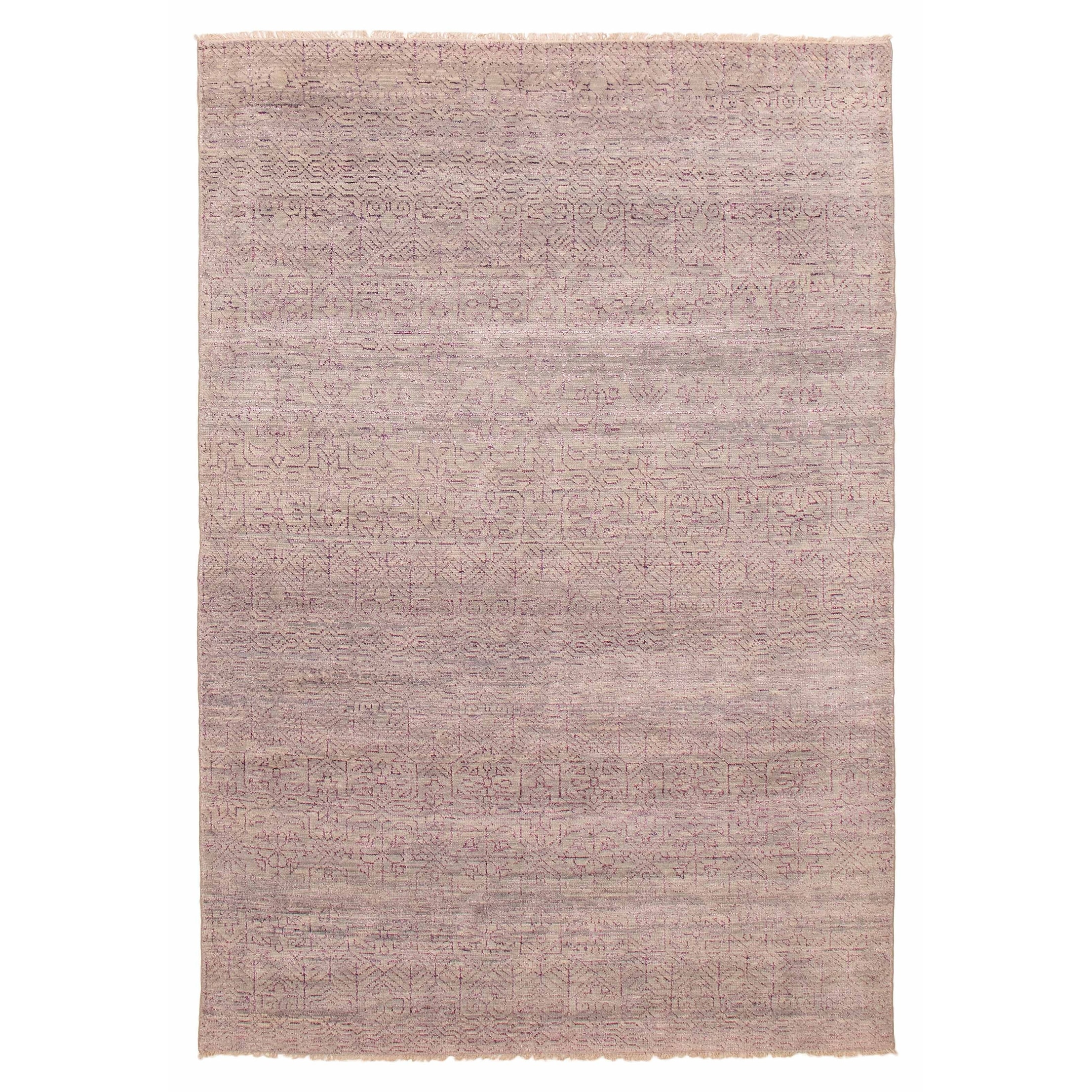 ECARPETGALLERY Hand-knotted Silk Shadow Light Grey, Purple Silk, Wool Rug - 6' 6" x 9' 7"