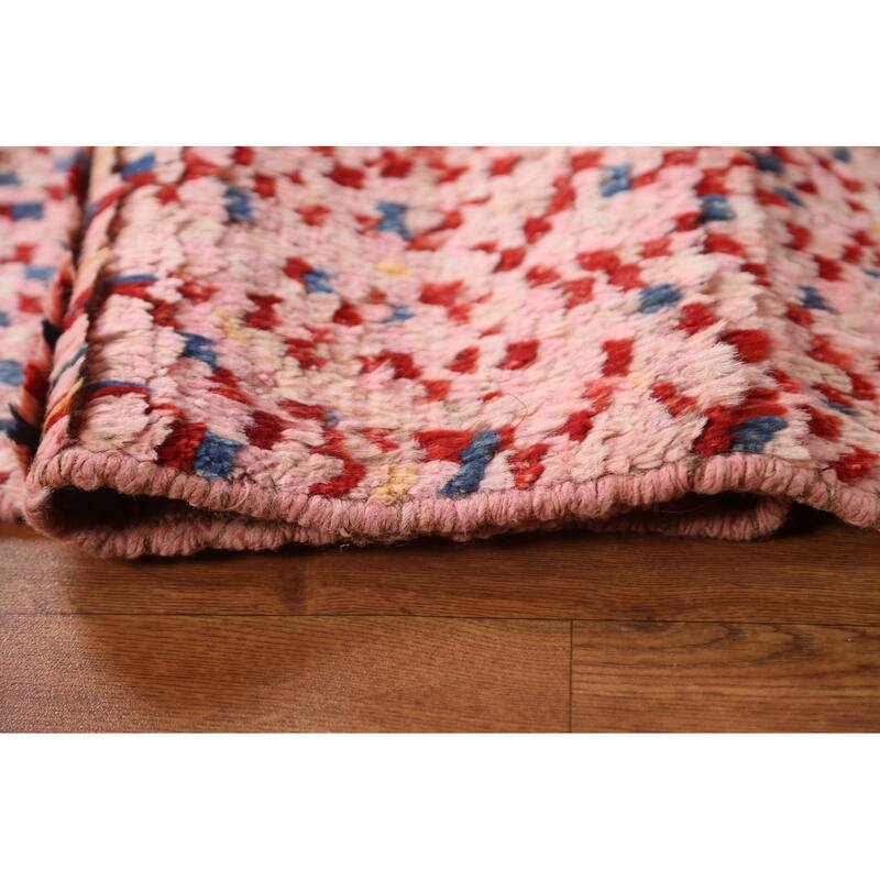 Hand Knotted Oriental 100% Wool Carpet Modern Checkered Pink Moroccan Area Rug - 8' 2'' X 5' 5''