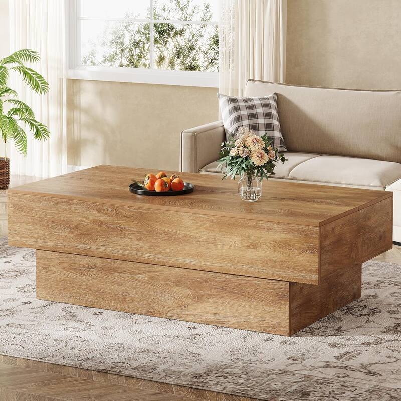 55" Wood Coffee Table, Large Rectangle Tea Table Vintage Center Table for Living Room, Office Reception