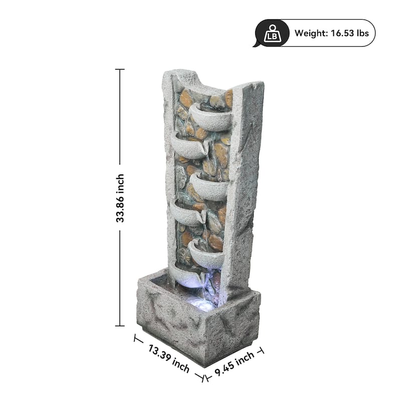 6-Tier Marble Style Outdoor Fountain with LED Lights