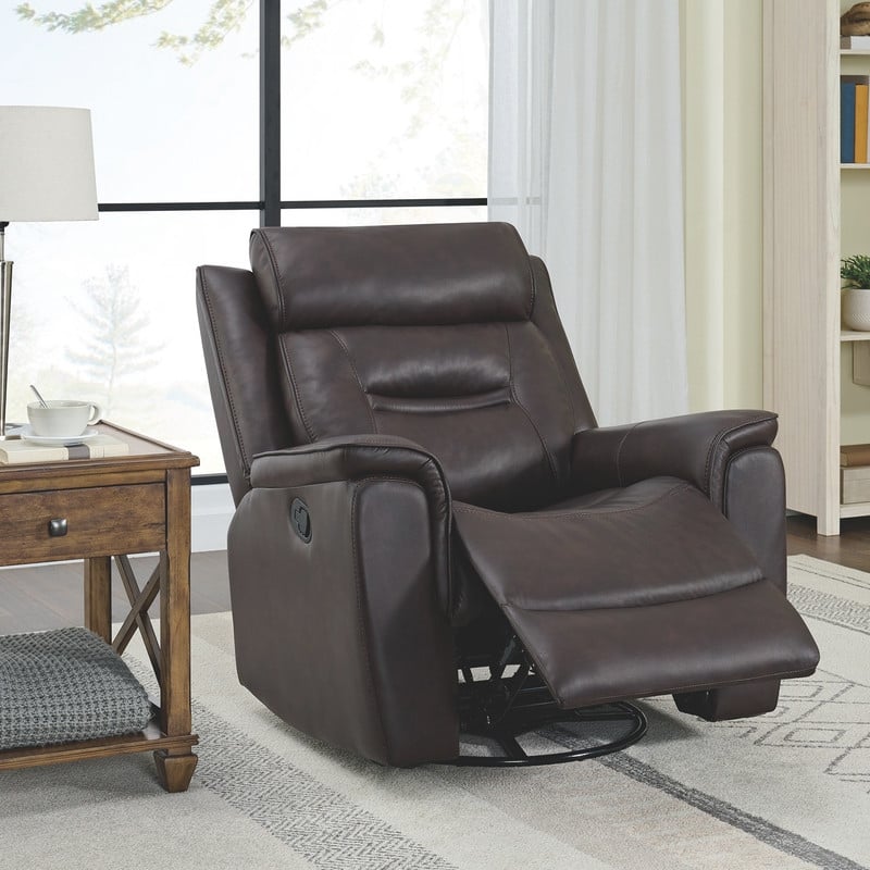 Spruce & Spring Alexis Swivel Manual Recliner Faux Leather Glider Recliner - Dark Brown