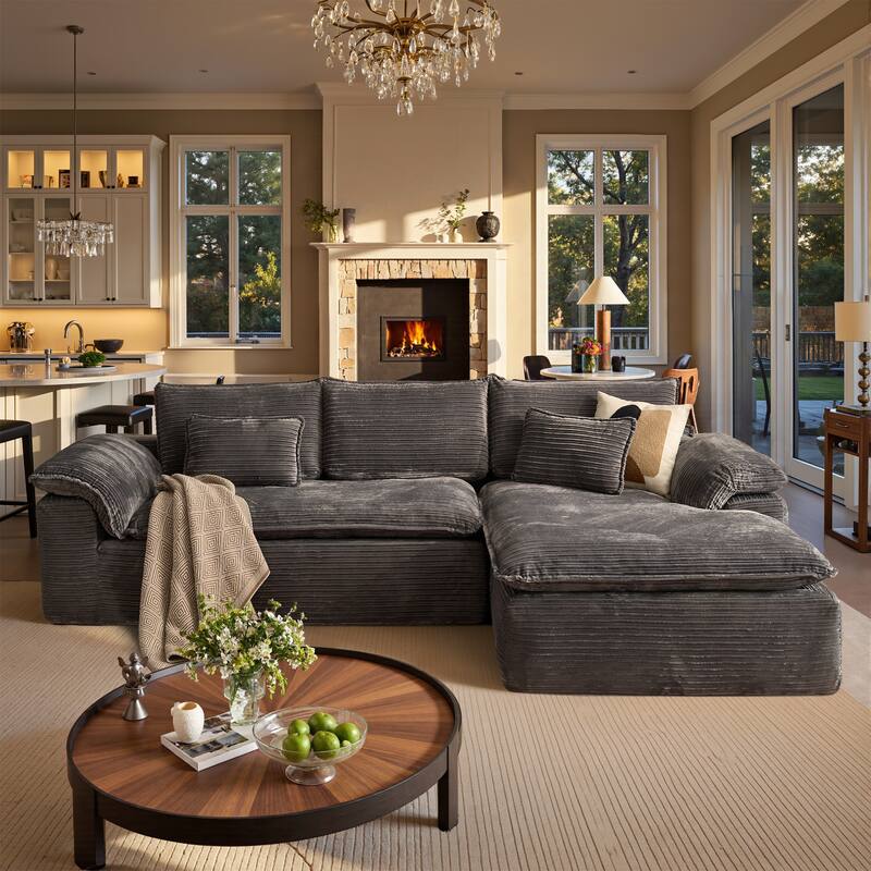 OVIOS L-Shaped Sofa with Dual-Tone Stripe Fabric​