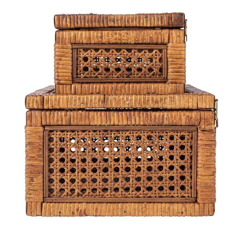 Woven Rattan Display Boxes with Glass Lids & Fir Wood Frame