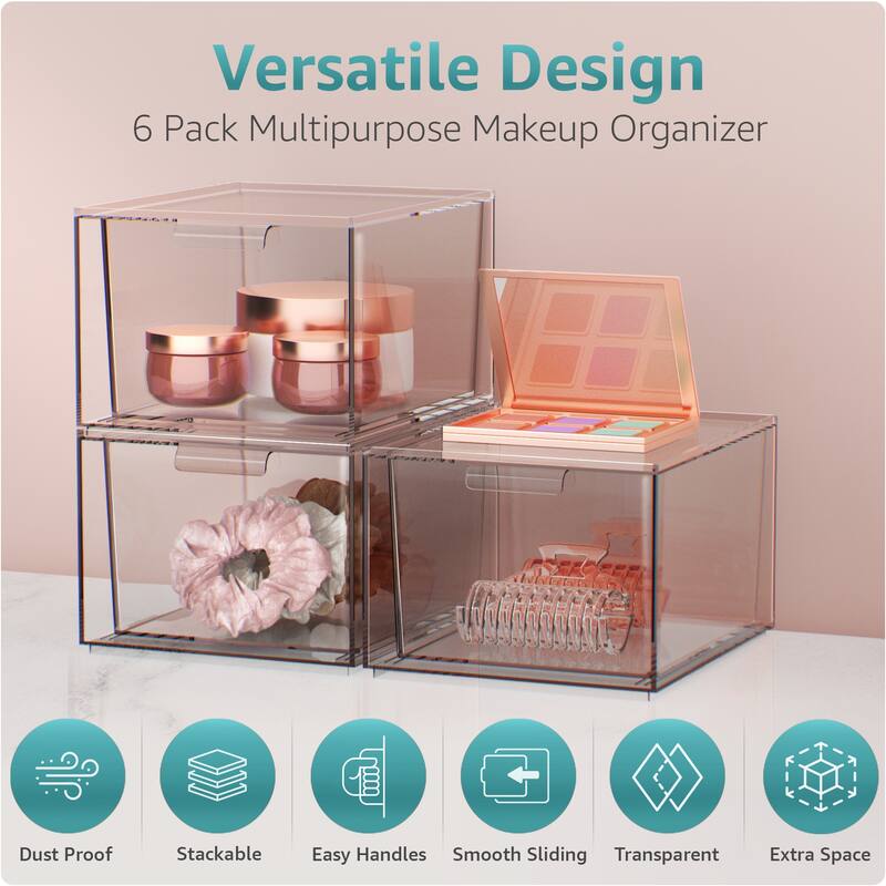 Makeup Organizer Drawers (6 Drawer Set) - Clear - 7.4in x 6in x 4.4in
