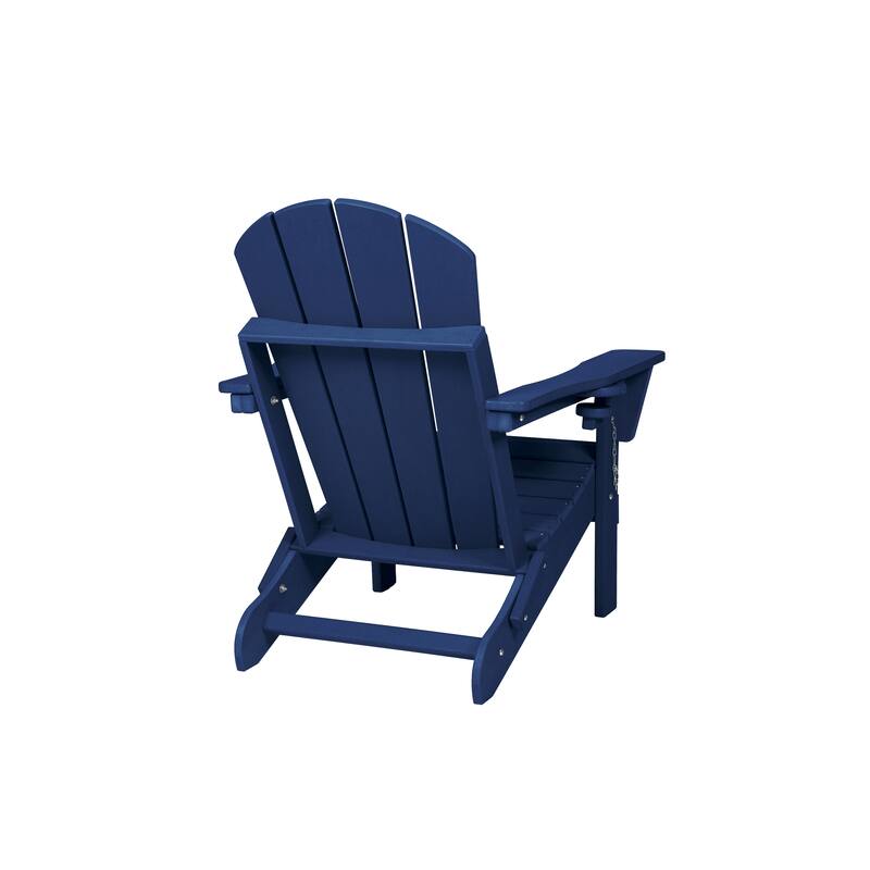 Folding Adirondack Chair with Side Table, 3-Piece Adirondack Chair Set with Wood Texture, Navy Blue(includes 2 Chairs an