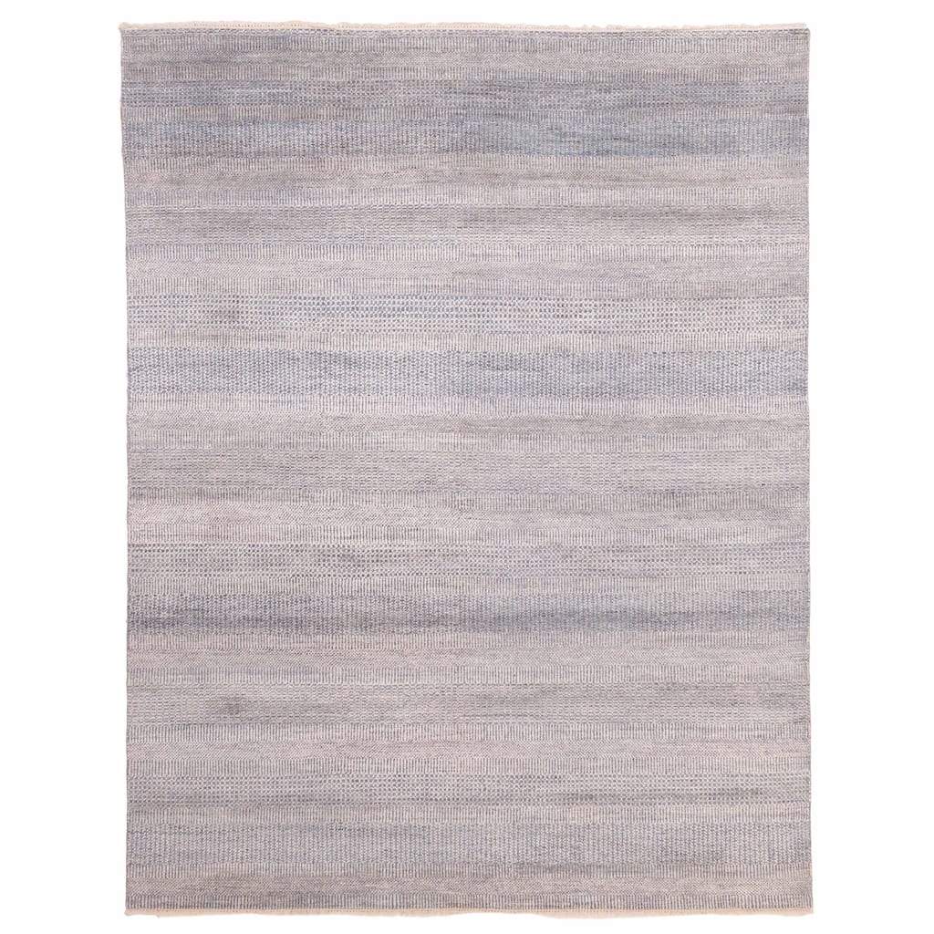 ECARPETGALLERY Hand-knotted Silk Shadow Blue Silk, Wool Rug - 7'10 x 10'0