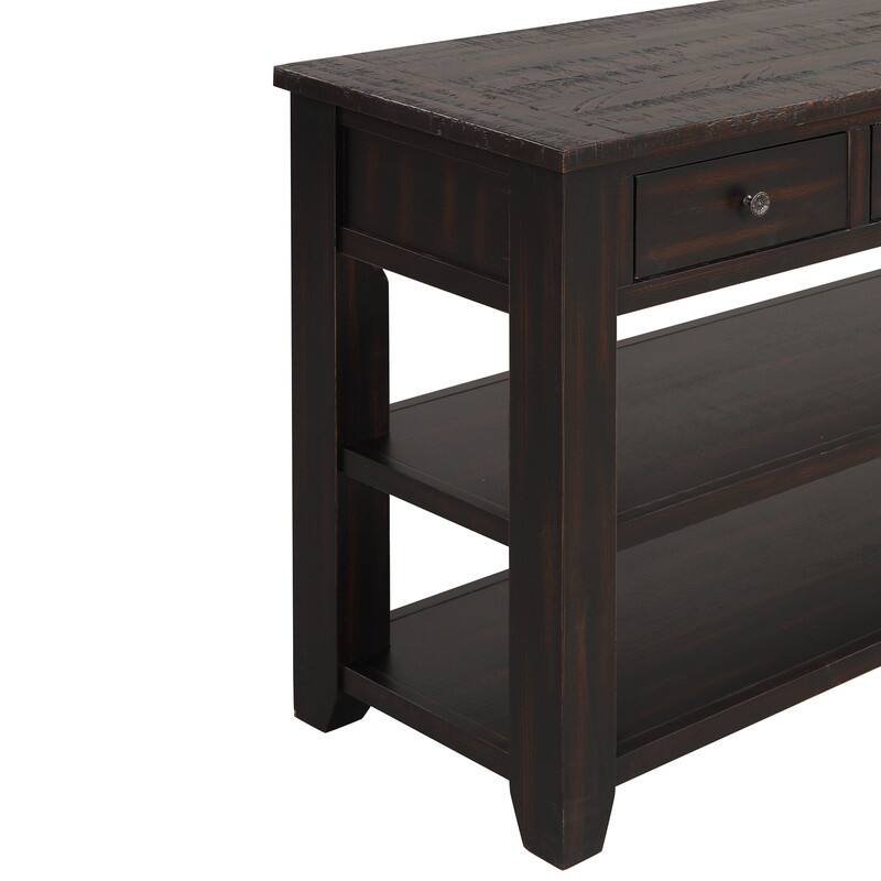 48'' Solid Pine Wood Top Console Table, Modern Entryway Sofa Side Table with 3 Storage Drawers and 2 Shelves. Easy to Assemble