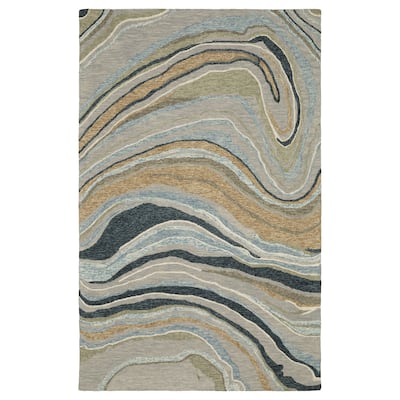 Style Haven Kitt Handmade Wool Abstract Waves Grey/ Blue Area Rug