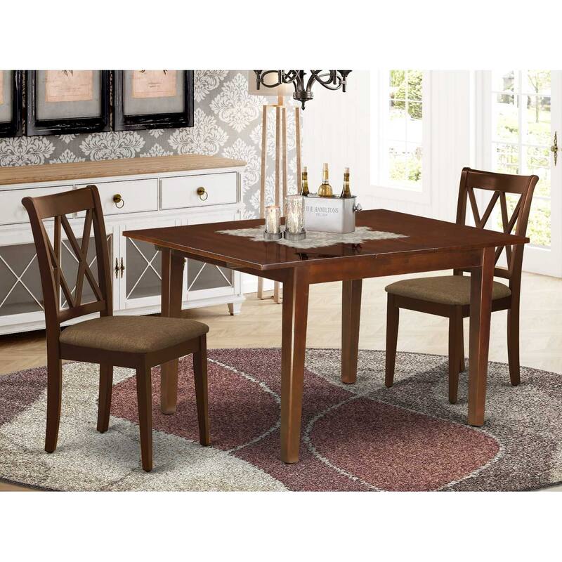 HomeStock 3-Piece Mahogany Finish Rectangular Solid Wood Top with Butterfly Leaf Dining Table Set