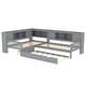 preview thumbnail 31 of 34, L-Shaped Twin Platform Bed with Trundle, Solid Wood Frame, Built-In Drawers & Shelves, No Box Spring Needed