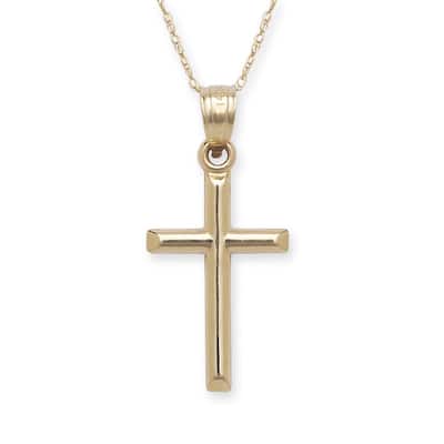 Curata 14k Yellow Gold 18" Small Polished Latin Cross Pendant Necklace - 12x25mm