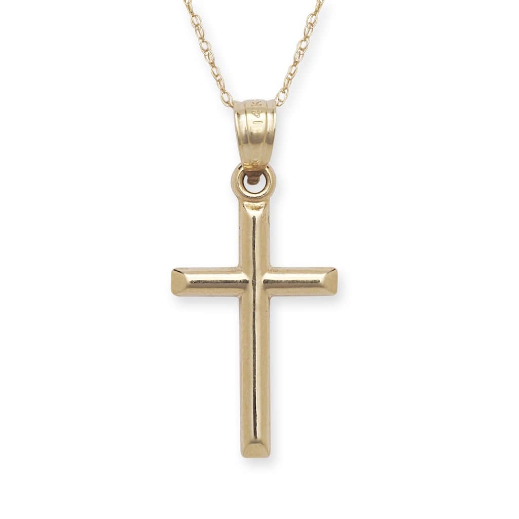 Curata 14k Yellow Gold 18" Small Polished Latin Cross Pendant Necklace - 12x25mm