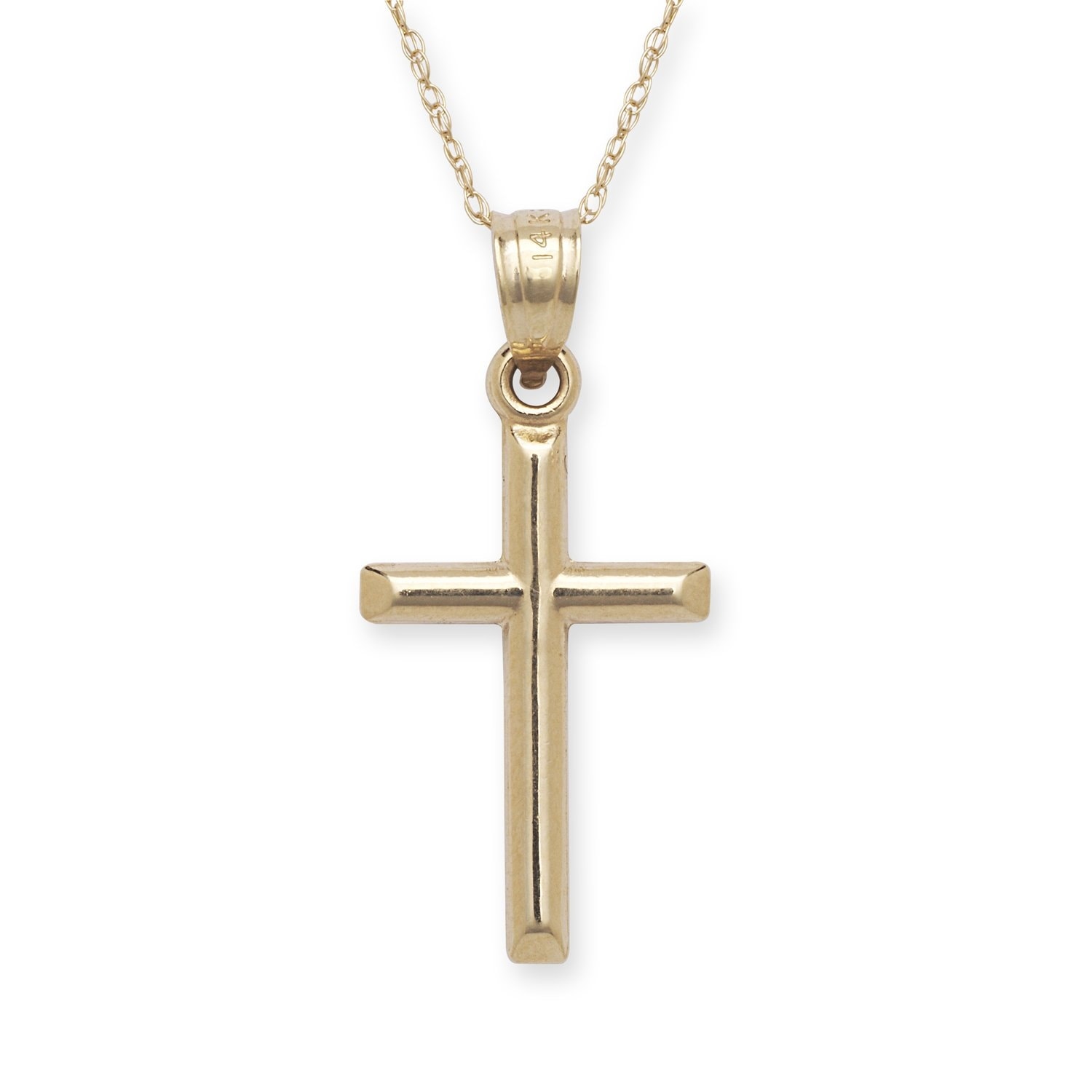 Curata 10k or 14k Yellow Gold 18" Small Polished Latin Cross Pendant Necklace - 12x25mm