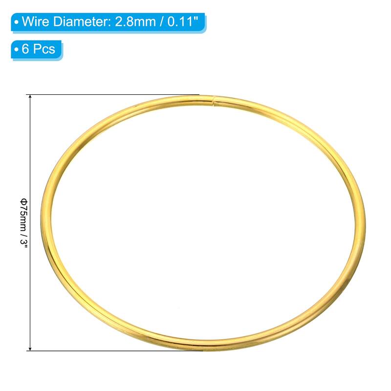 Dream Catcher Rings, 6 Pcs Macrame Wreath Floral Round Ring Hoop, Gold - 3 Inch