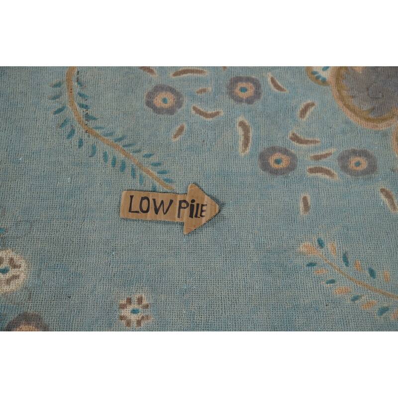 Tabriz Vintage Persian Area Rug Handmade Floral Blue Wool Carpet - 9'10" x 12'11"