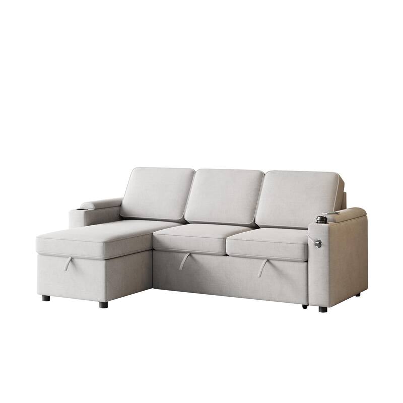 85.8" Fabric 3-Seat Sleeper Sofa with Storage & USB Charging Ports